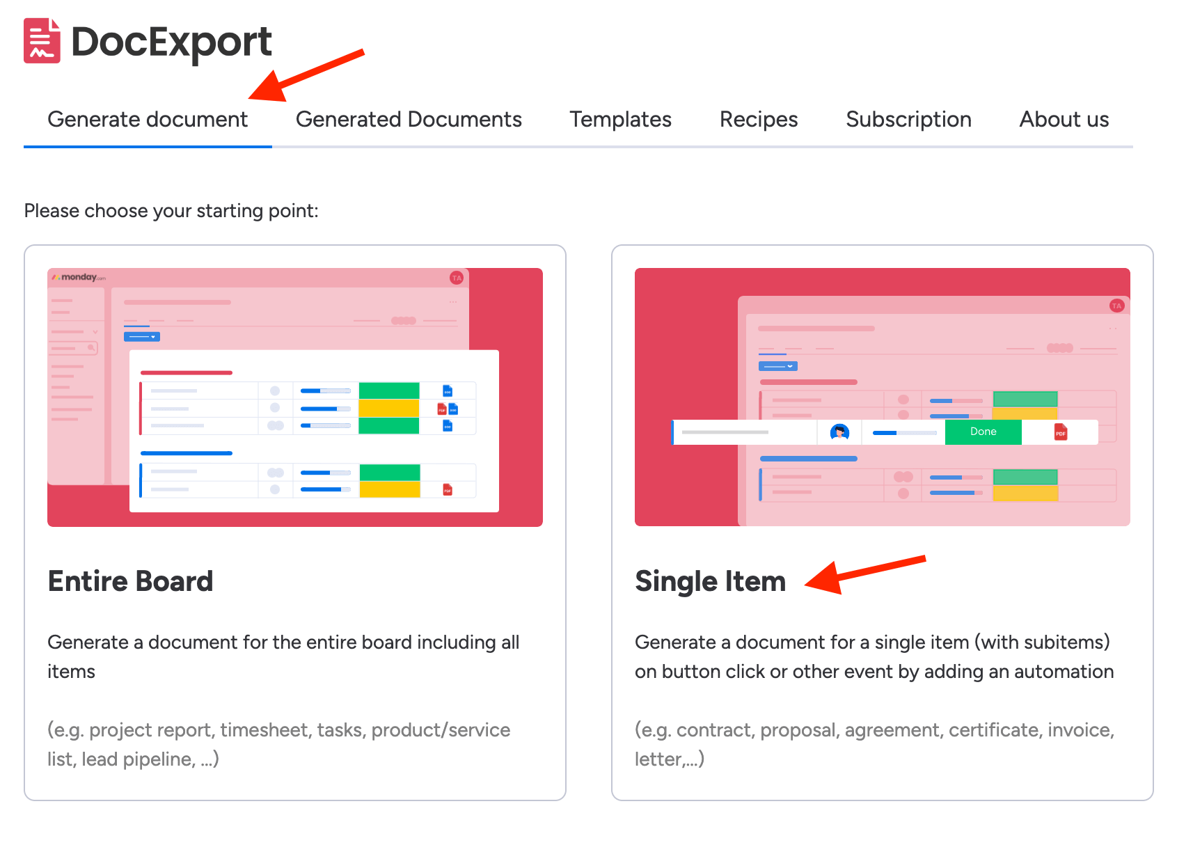 DocExport Generate Document Item