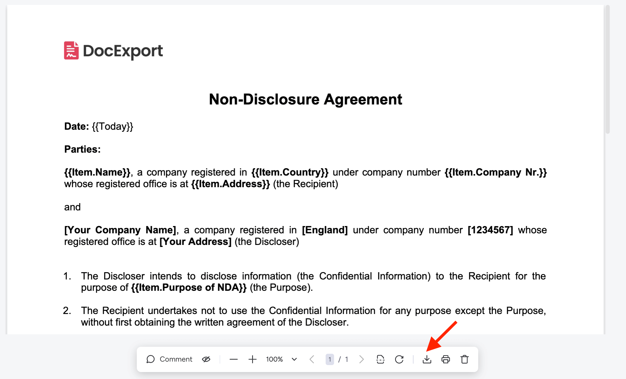 DocExport NDA Vorlage 