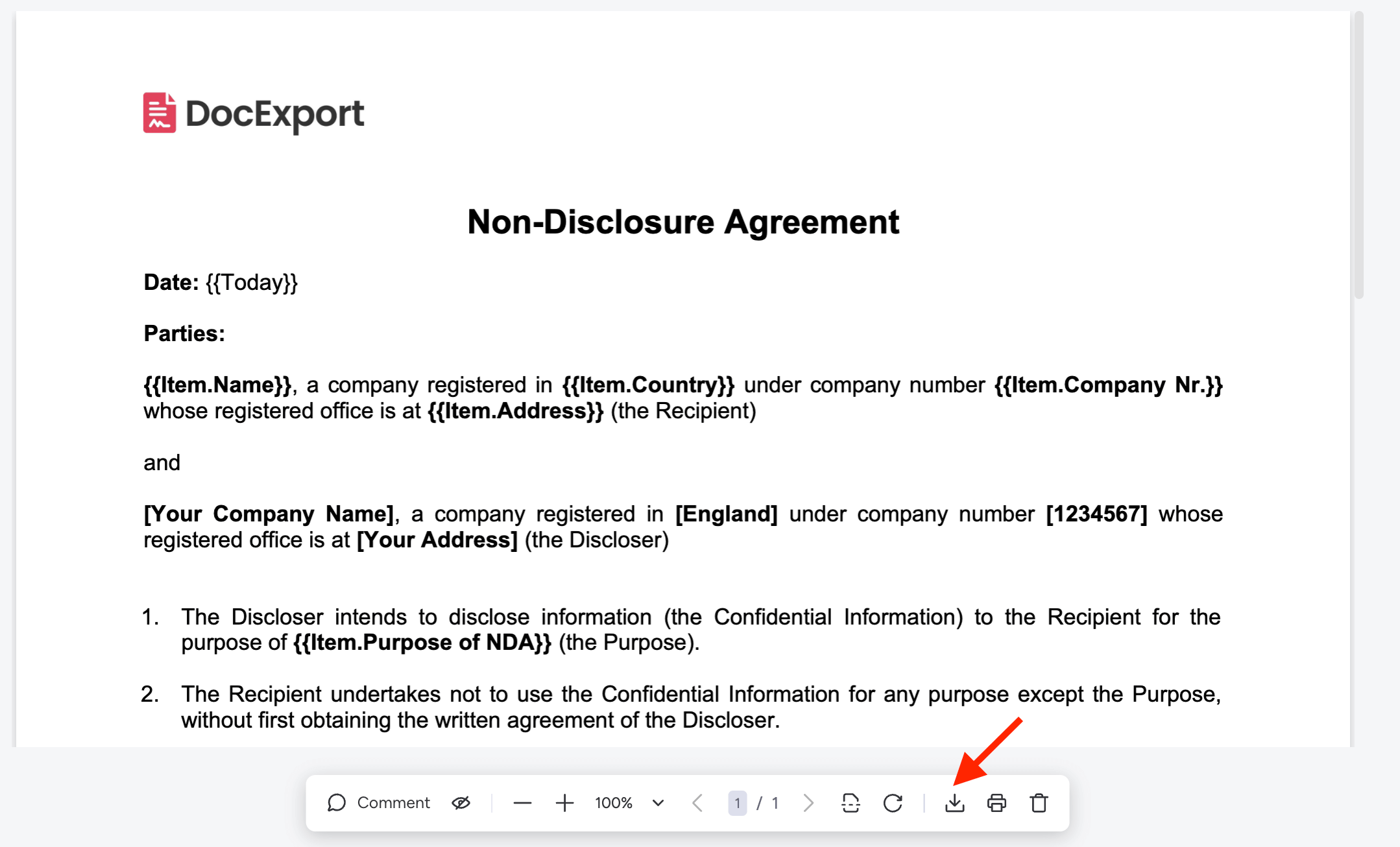 DocExport NDA Template 