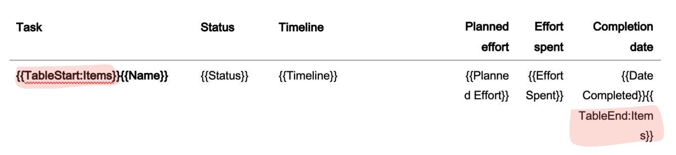 DocExport Merge Tables