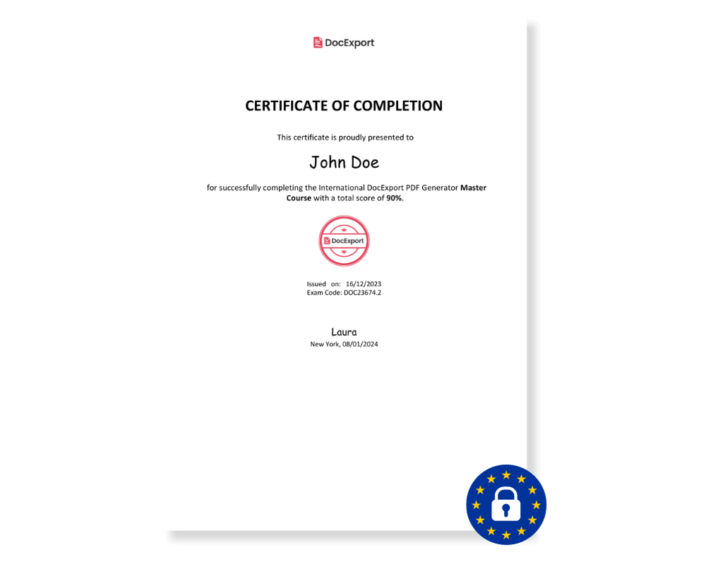 DocExport Certificate GDPR