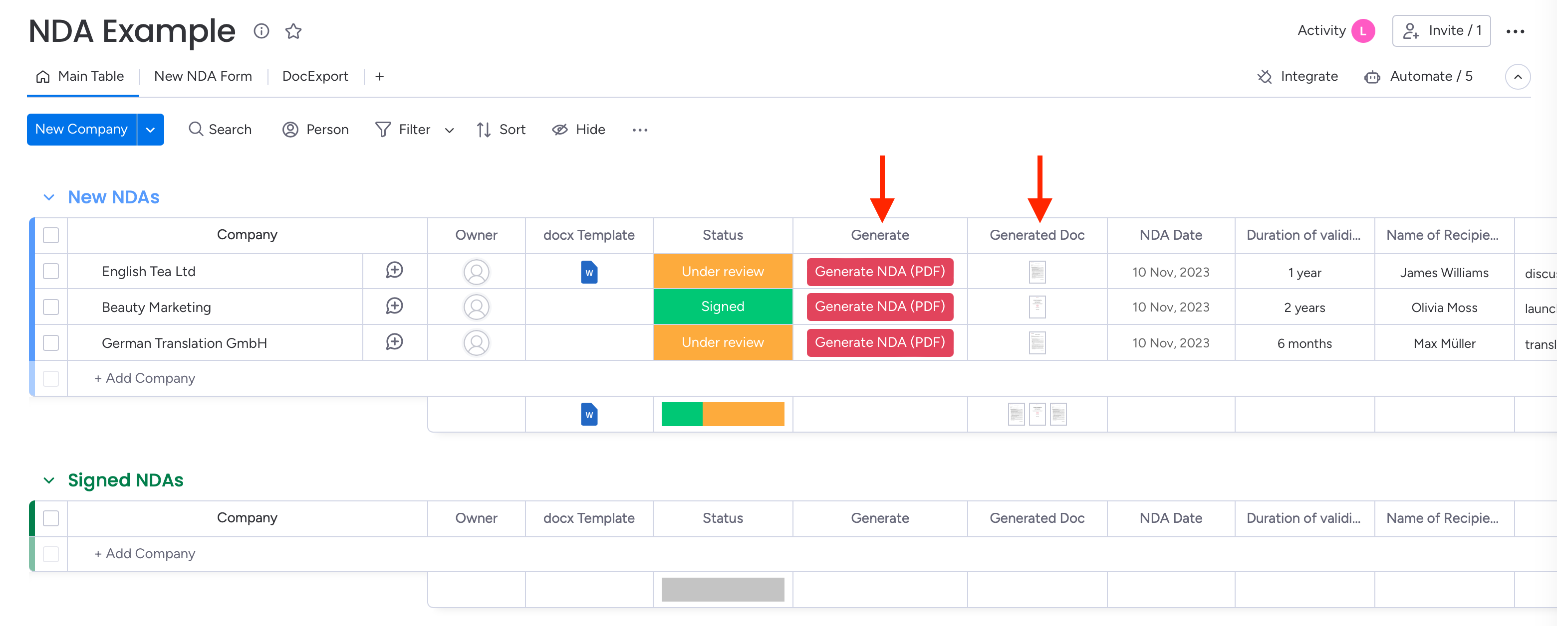 DocExport NDA Document