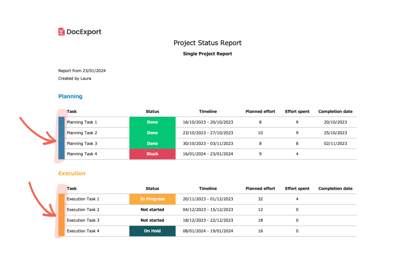 DocExport Project report bar color