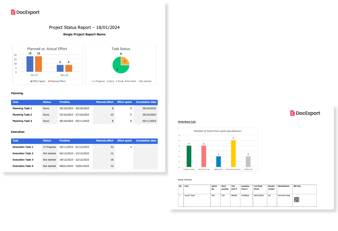 DocExport Charts and reports