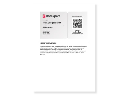 DocExport Event Ticket with QR code
