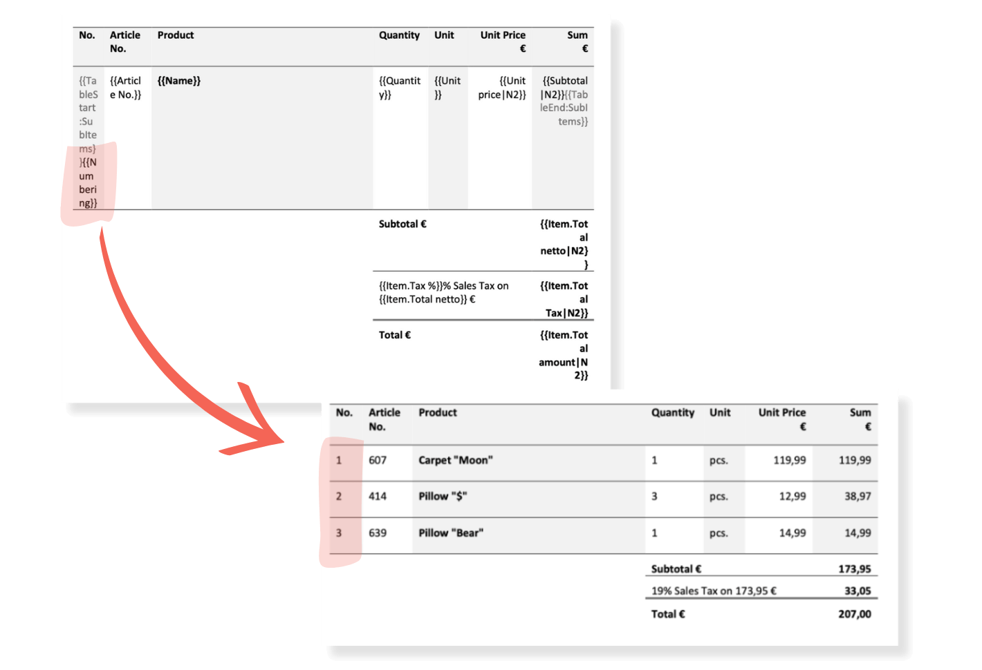 DocExport Numbering Positions