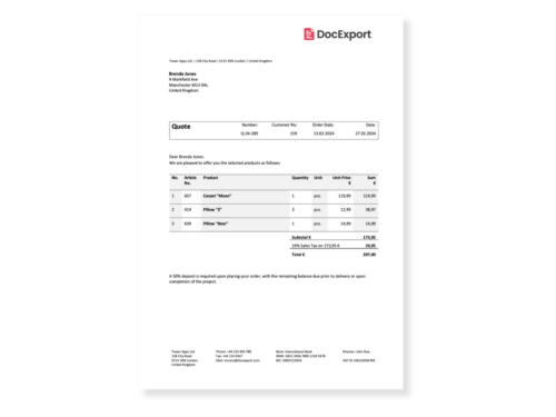 DocExport Quote Invoice with Numbering