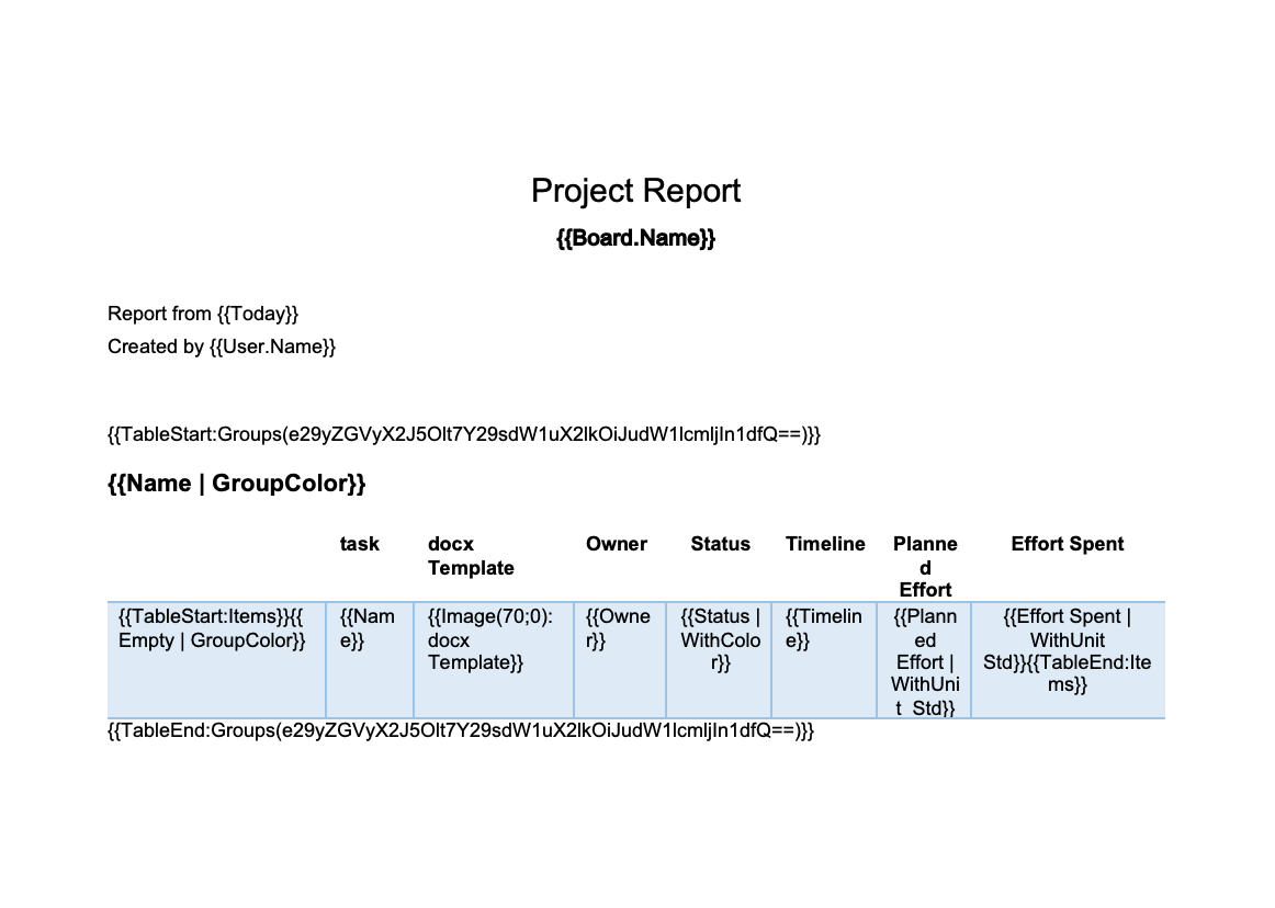 DocExport Table Example