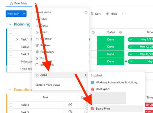 monday.com Board to PDF export