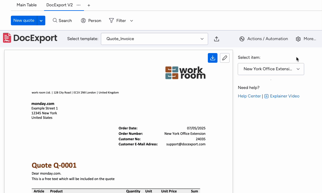 PDF Quotes and Invoices with monday.com