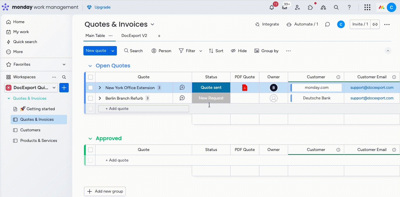 PDF Quotes and Invoices with monday.com