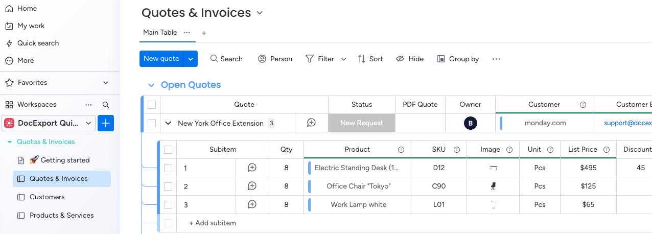 PDF Quotes and Invoices with monday.com