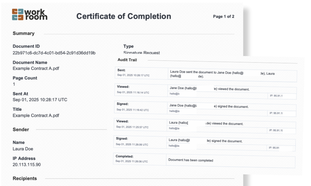 DocExport eSignatures Audit Trail